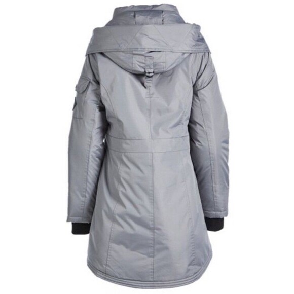 Steve Madden Faux Fur Trim Hooded Parka Size Small Gray Black Cozy Winter - Picture 3 of 6